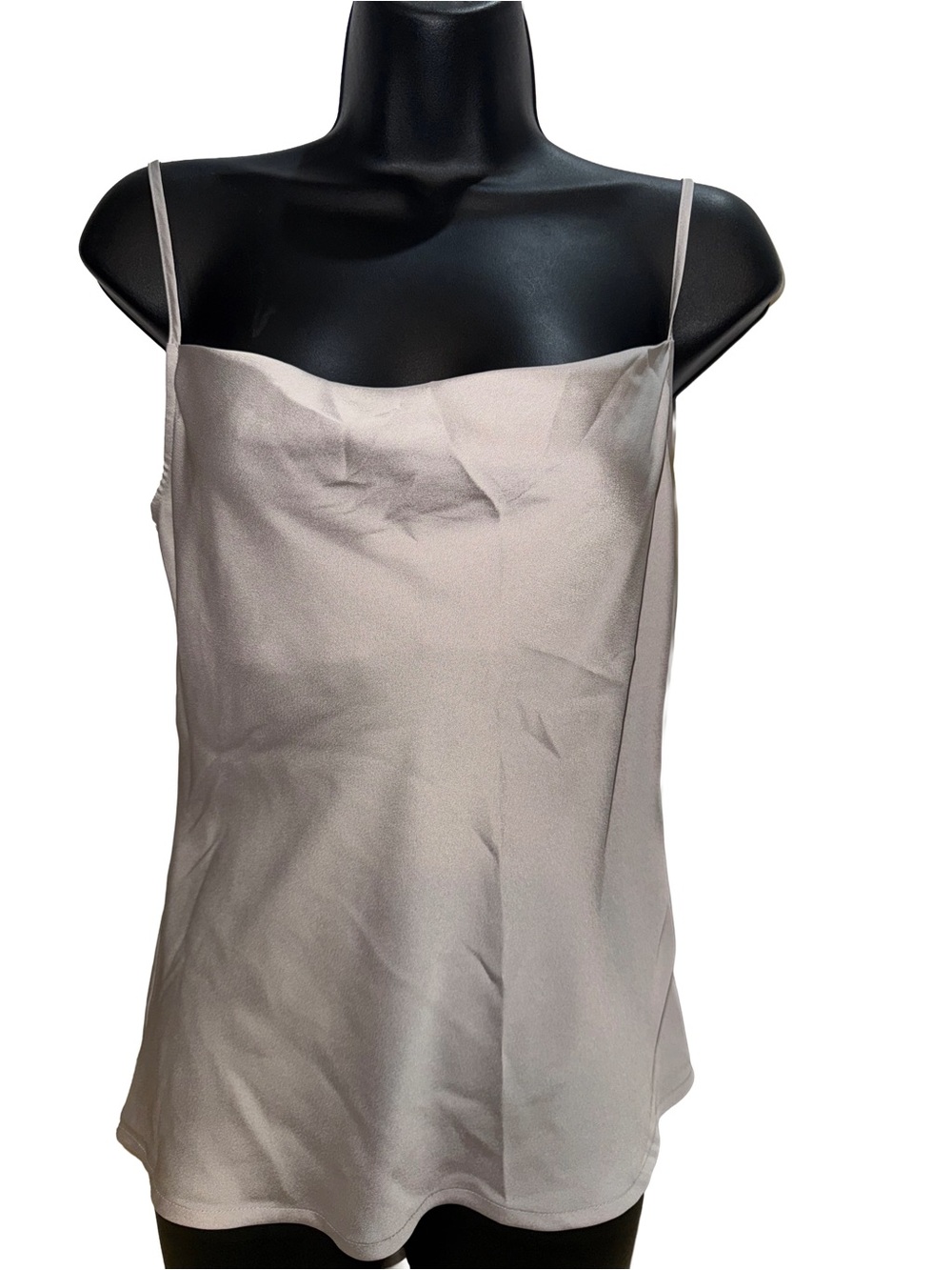 Women's Cream Satin Cowl Neck Spaghetti Strap Tank Top